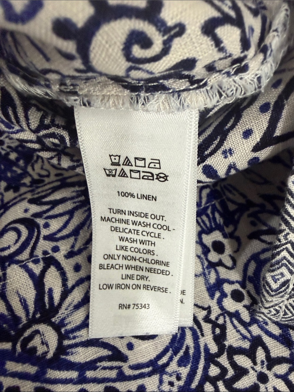 Sigrid Olsen 100% Linen Paisley Floral Tunic Blouse Blue White Plus 1X EU 46 - Picture 6 of 8
